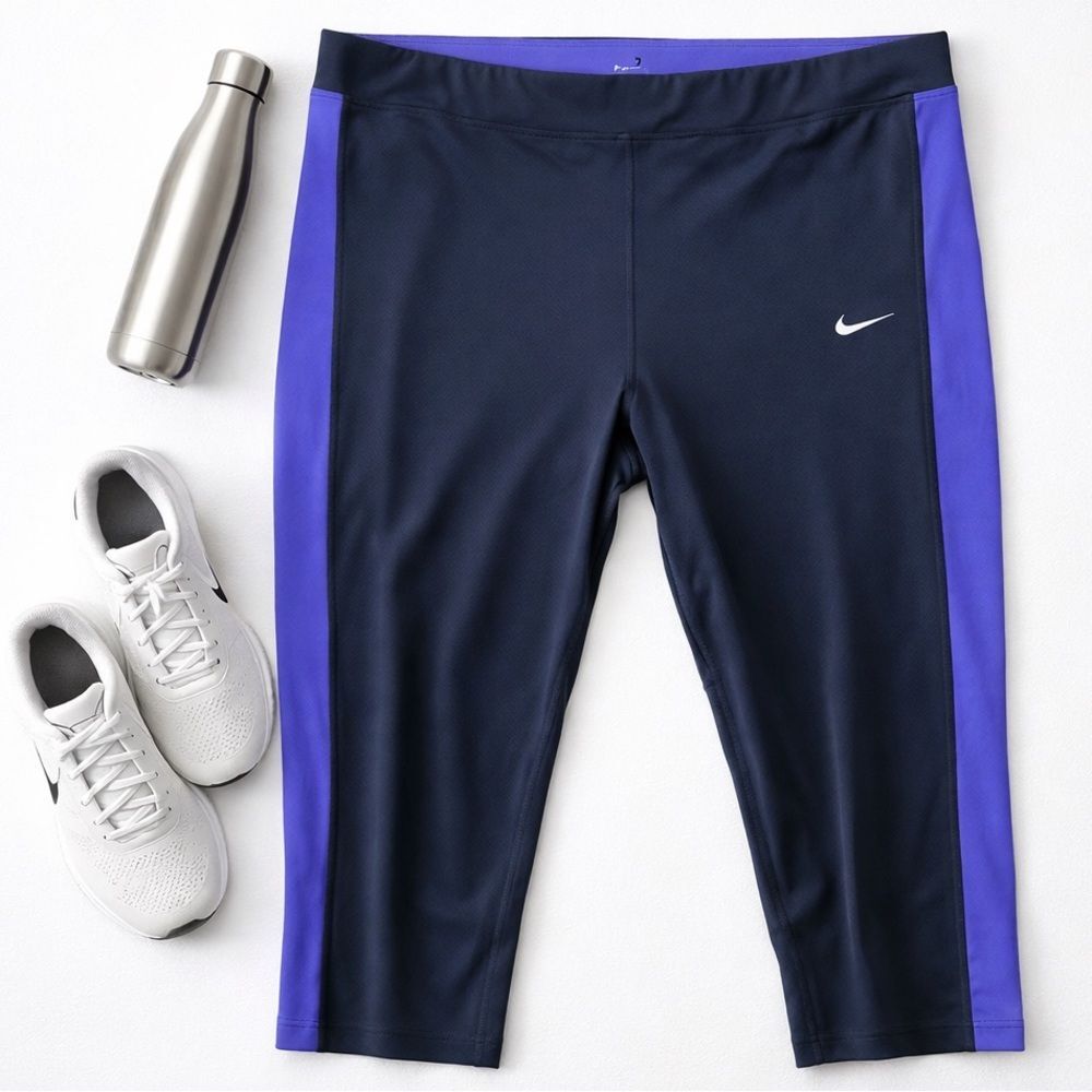 Nike Dri-FIT Capri Leggings 1X Navy Blue Purple Cropped Athletic Activewear Gym